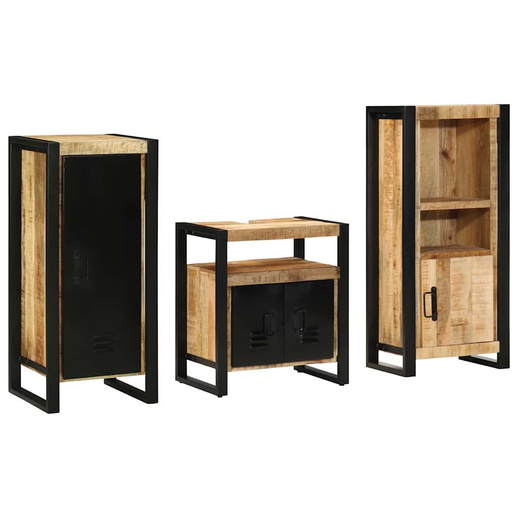 Badkamermeubelset 3 pcs Bruin en zwart Massief Mango Hout image 8