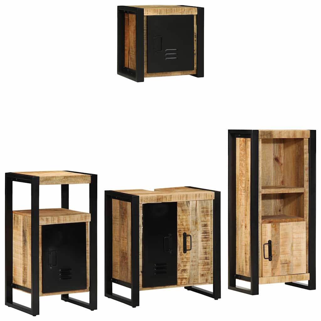 Badkamermeubelset 4 pcs Bruin en zwart Massief Mango Hout image 1