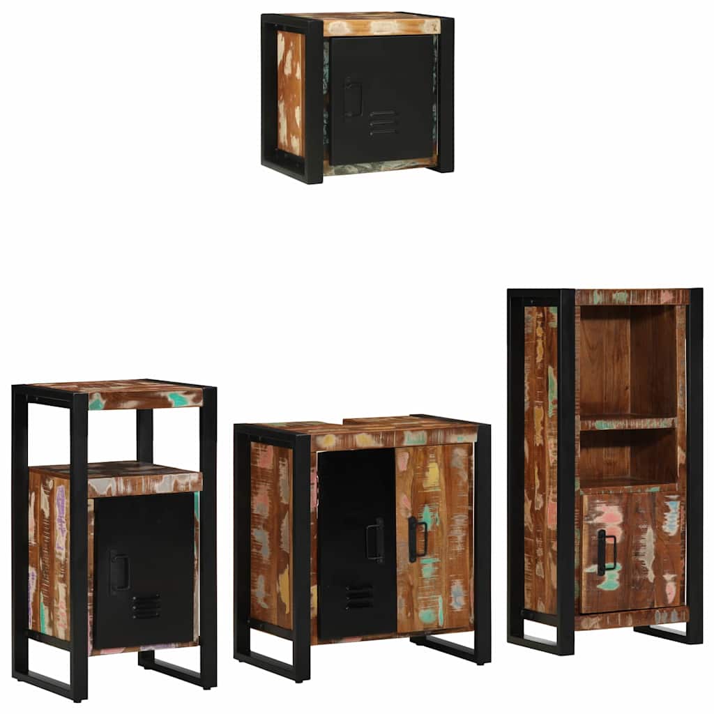 Kylpyhuonekalustesetti hyllyllä 4 pcs Kiinteä kierrätetty puu