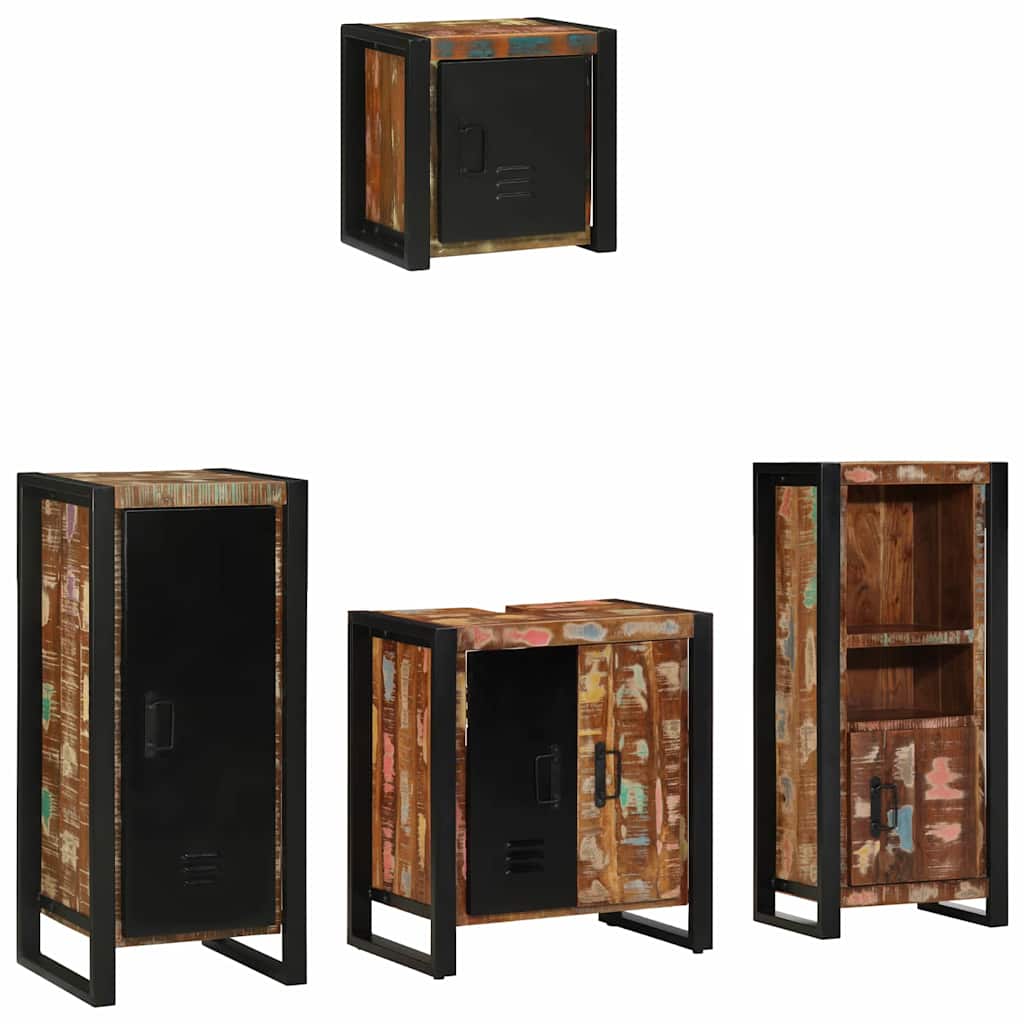 Kylpyhuonekalustesetti hyllyllä 4 pcs Kiinteä kierrätetty puu
