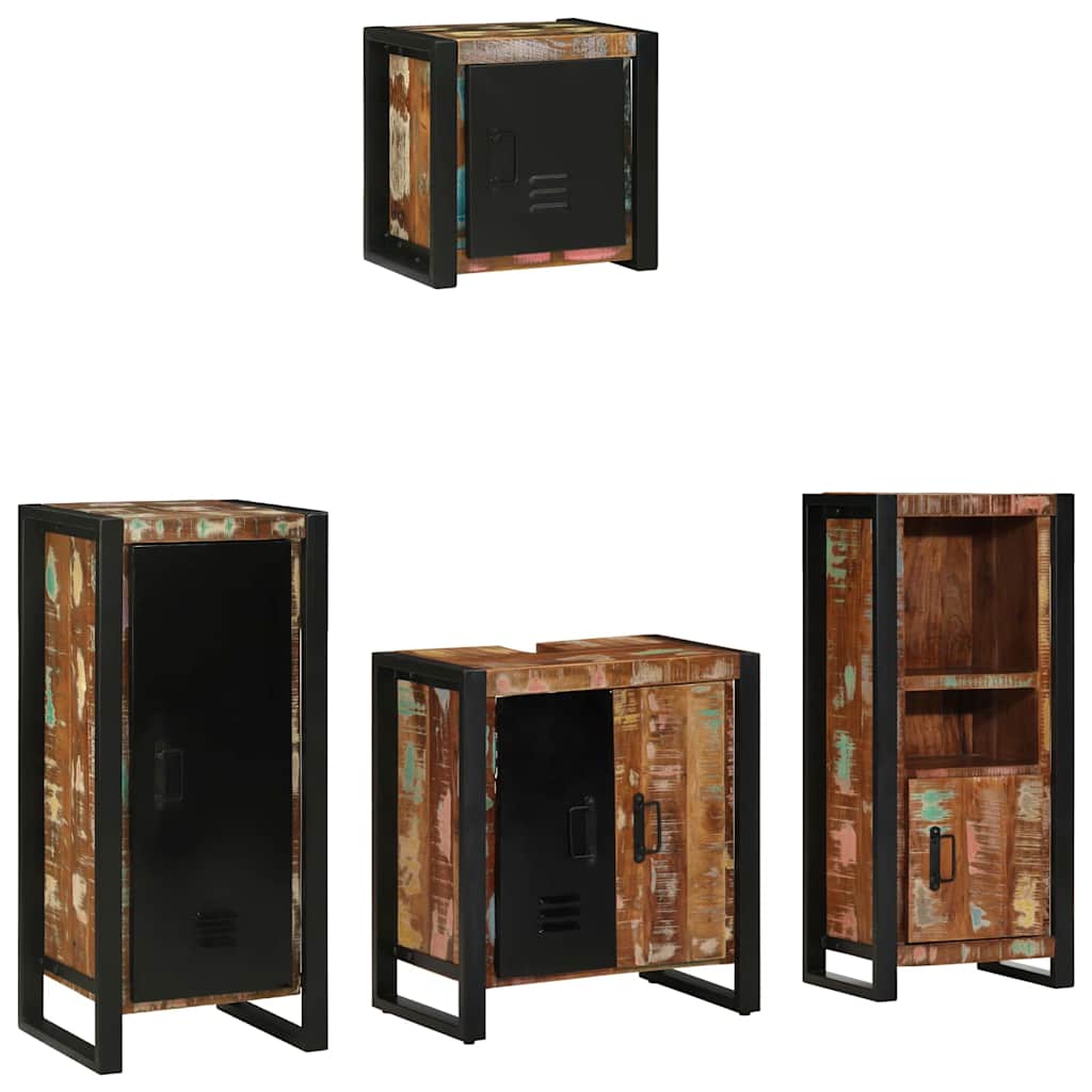 Kylpyhuonekalustesetti hyllyllä 4 pcs Kiinteä kierrätetty puu