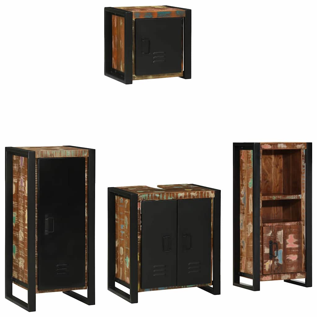 Kylpyhuonekalustesetti hyllyllä 4 pcs Kiinteä kierrätetty puu