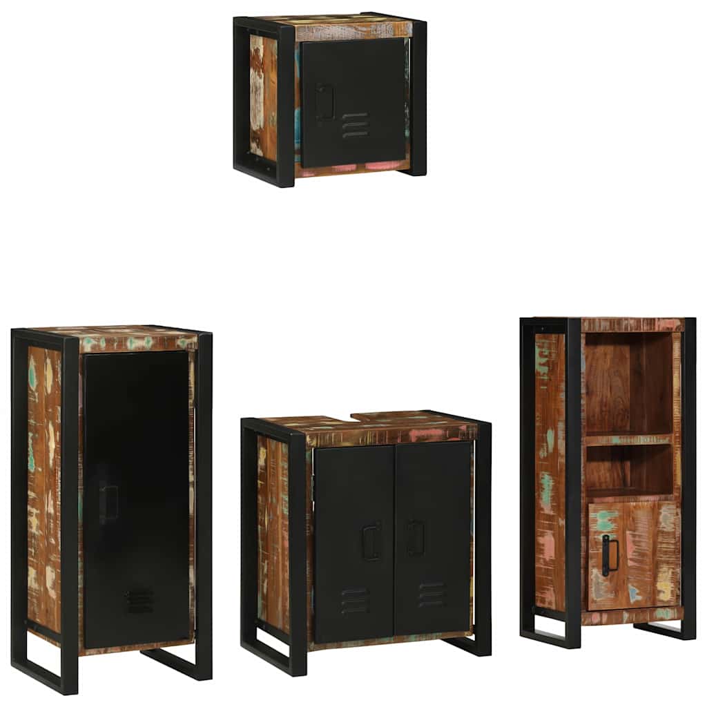 Kylpyhuonekalustesetti hyllyllä 4 pcs Kiinteä kierrätetty puu