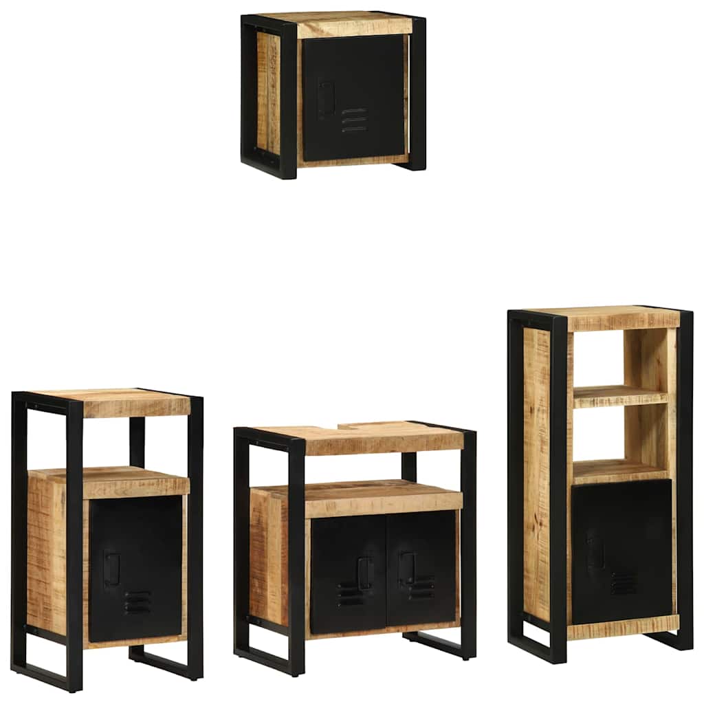 Badkamermeubelset met plank met opslag met de deur 4 pcs Bruin Massief Mango Hout