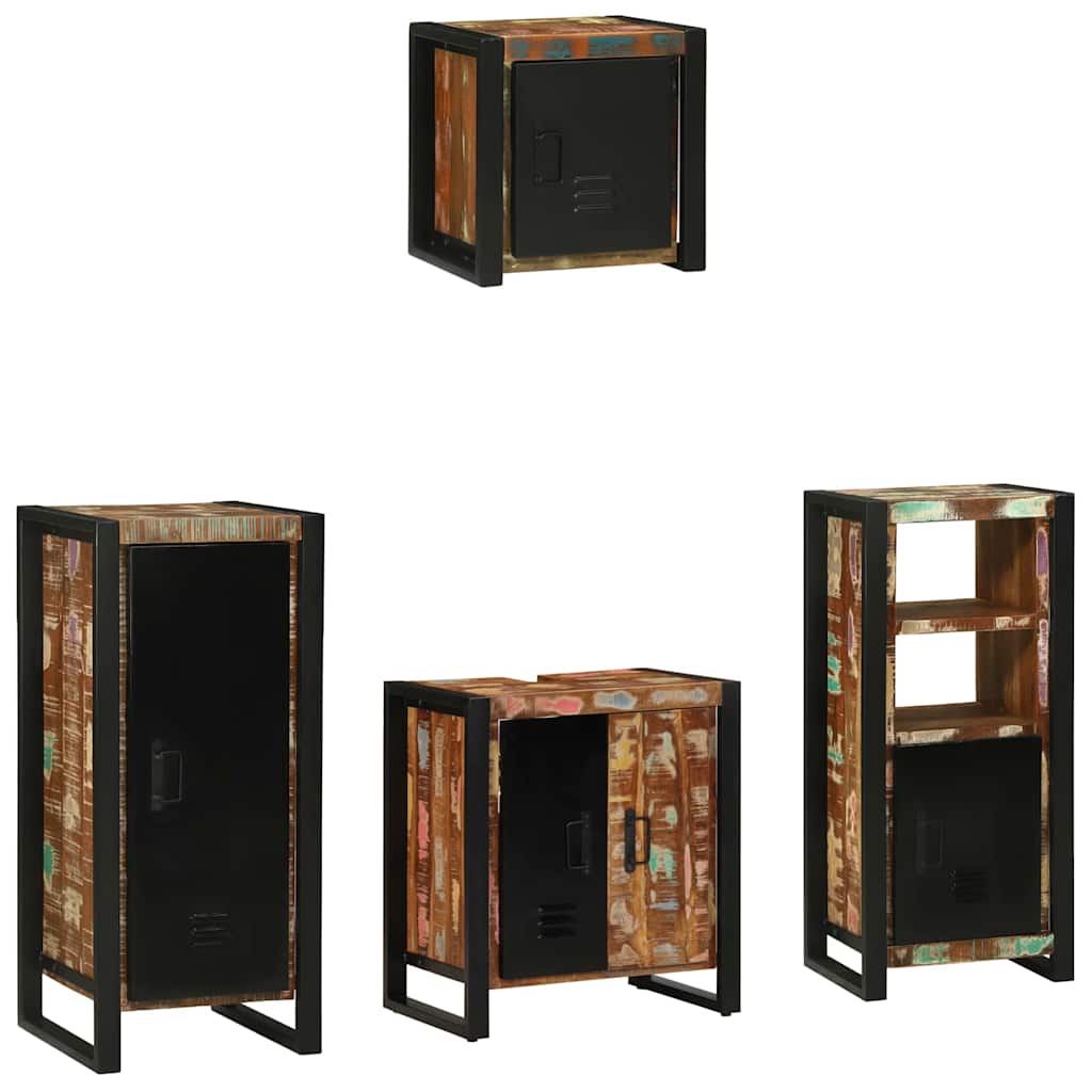 Kylpyhuonekalustesetti hyllyllä 4 pcs Kiinteä kierrätetty puu