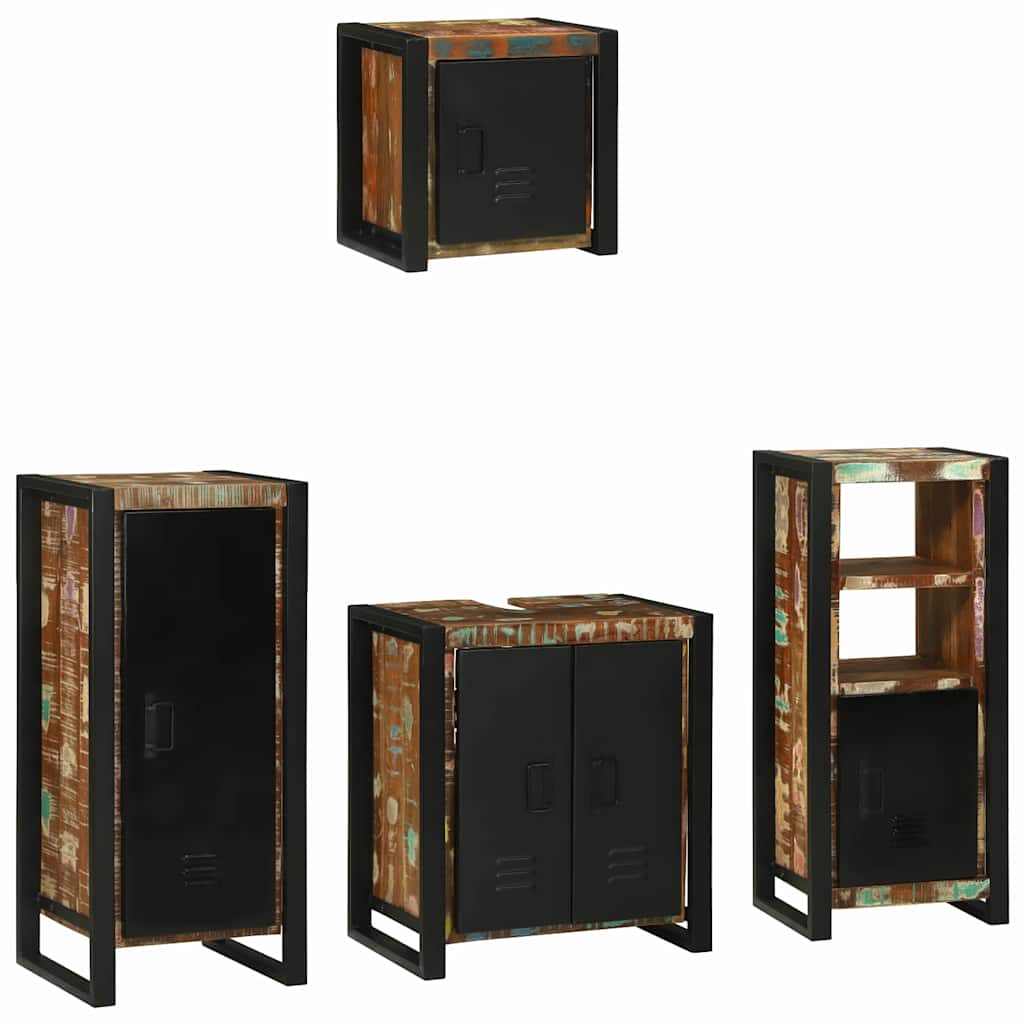 Kylpyhuonekalustesetti hyllyllä 4 pcs Kiinteä kierrätetty puu