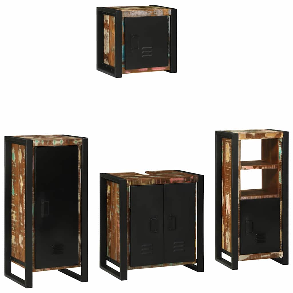 Kylpyhuonekalustesetti hyllyllä 4 pcs Kiinteä kierrätetty puu