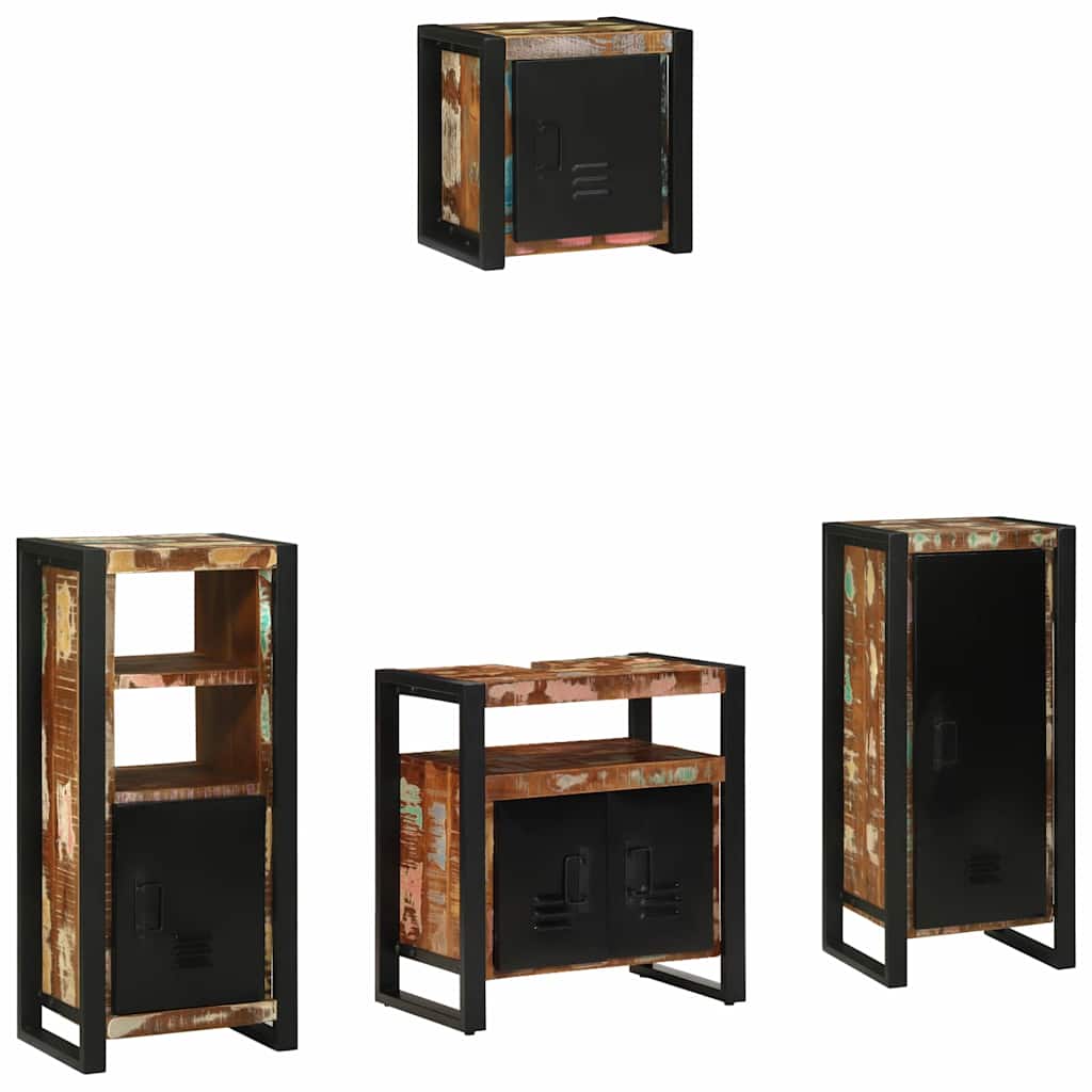 Kylpyhuonekalustesetti hyllyllä 4 pcs Kiinteä kierrätetty puu
