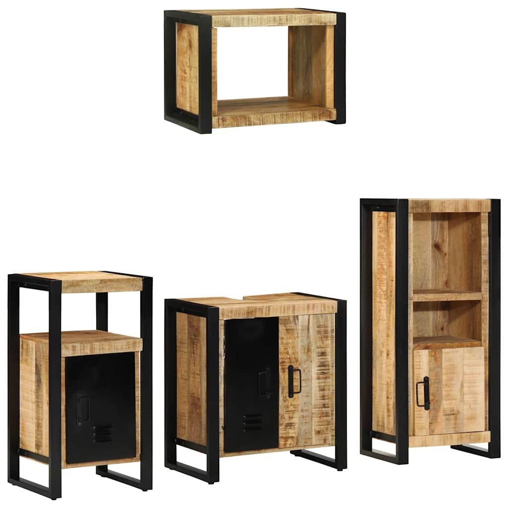 Badkamermeubelset 4 pcs Bruin en zwart Massief Mango Hout image 1