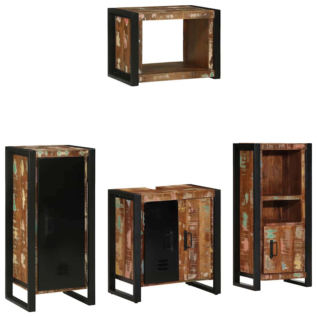 Kylpyhuonekalustesetti hyllyllä 4 pcs Kiinteä kierrätetty puu