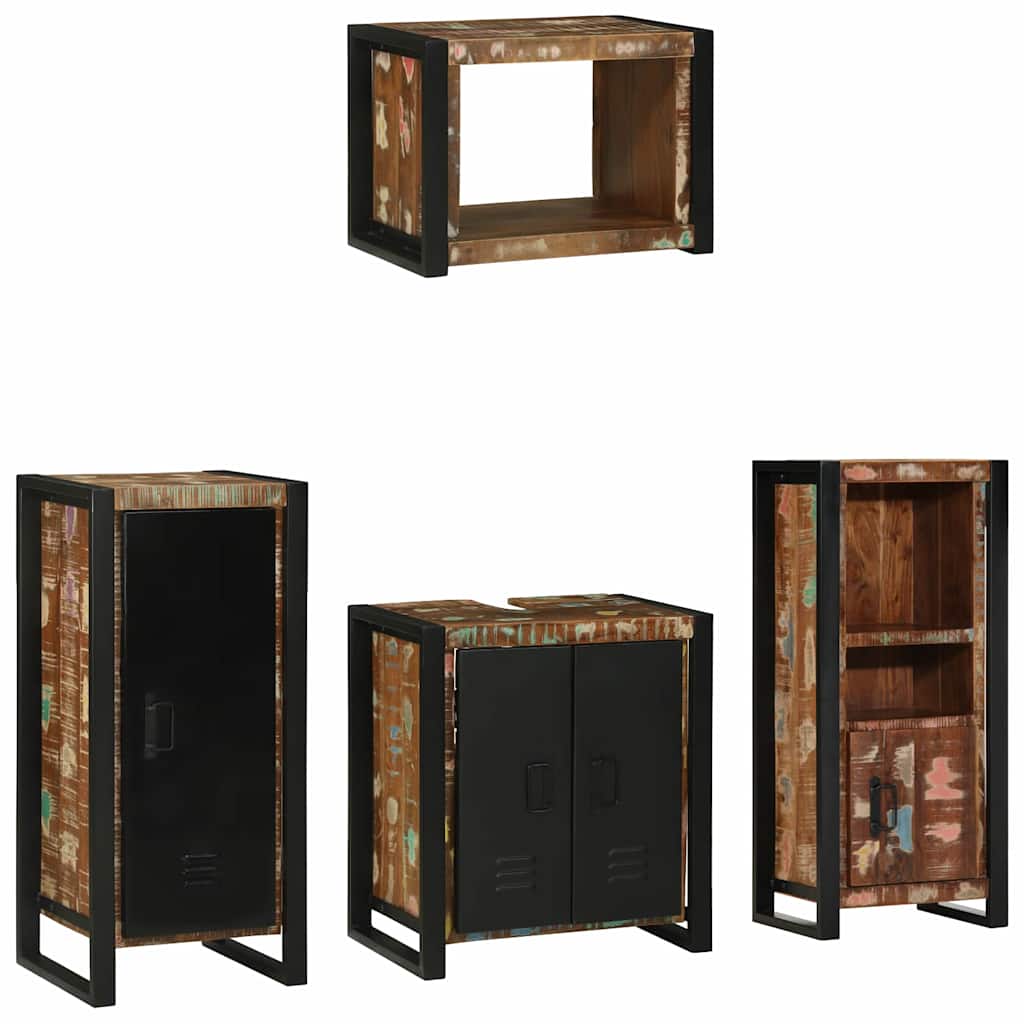 Kylpyhuonekalustesetti hyllyllä 4 pcs Kiinteä kierrätetty puu