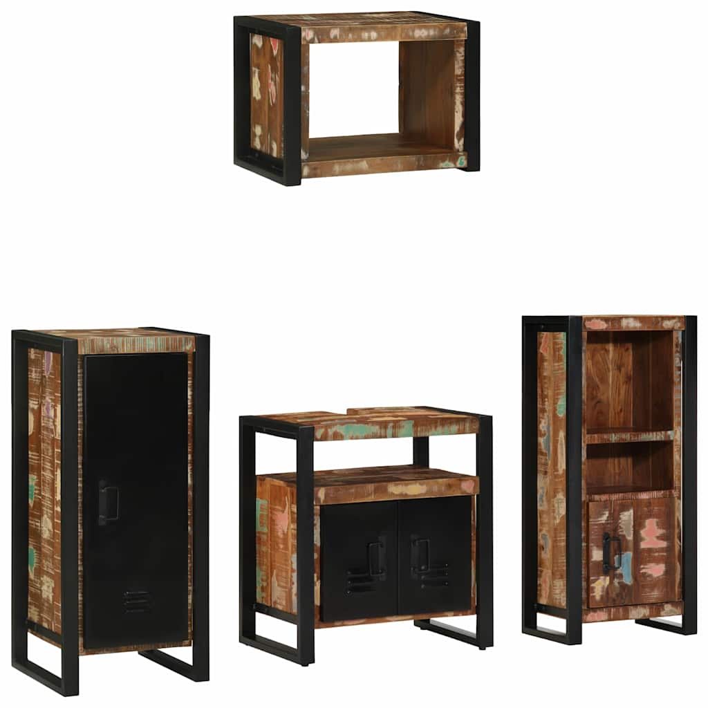 Kylpyhuonekalustesetti hyllyllä 4 pcs Kiinteä kierrätetty puu