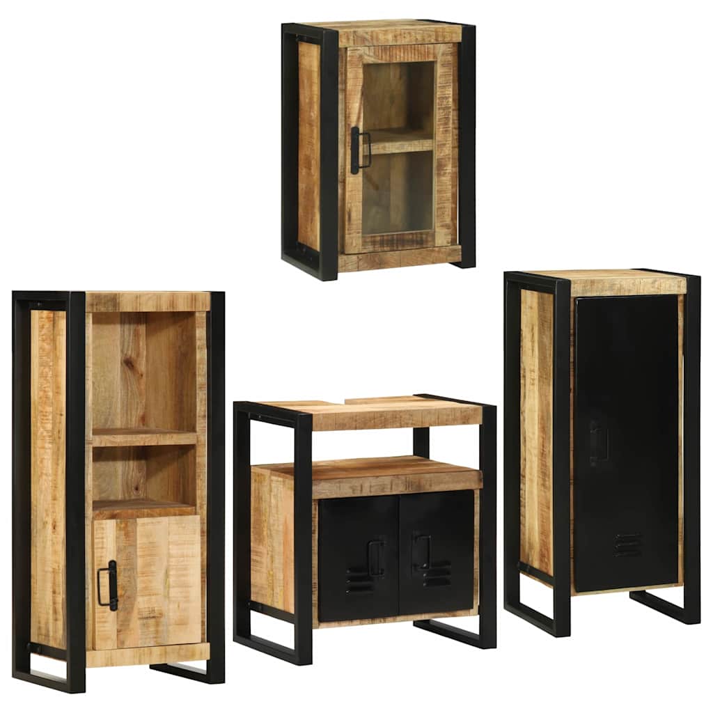Badkamermeubelset met plank 4 pcs Bruin Massief Mango Hout image 1