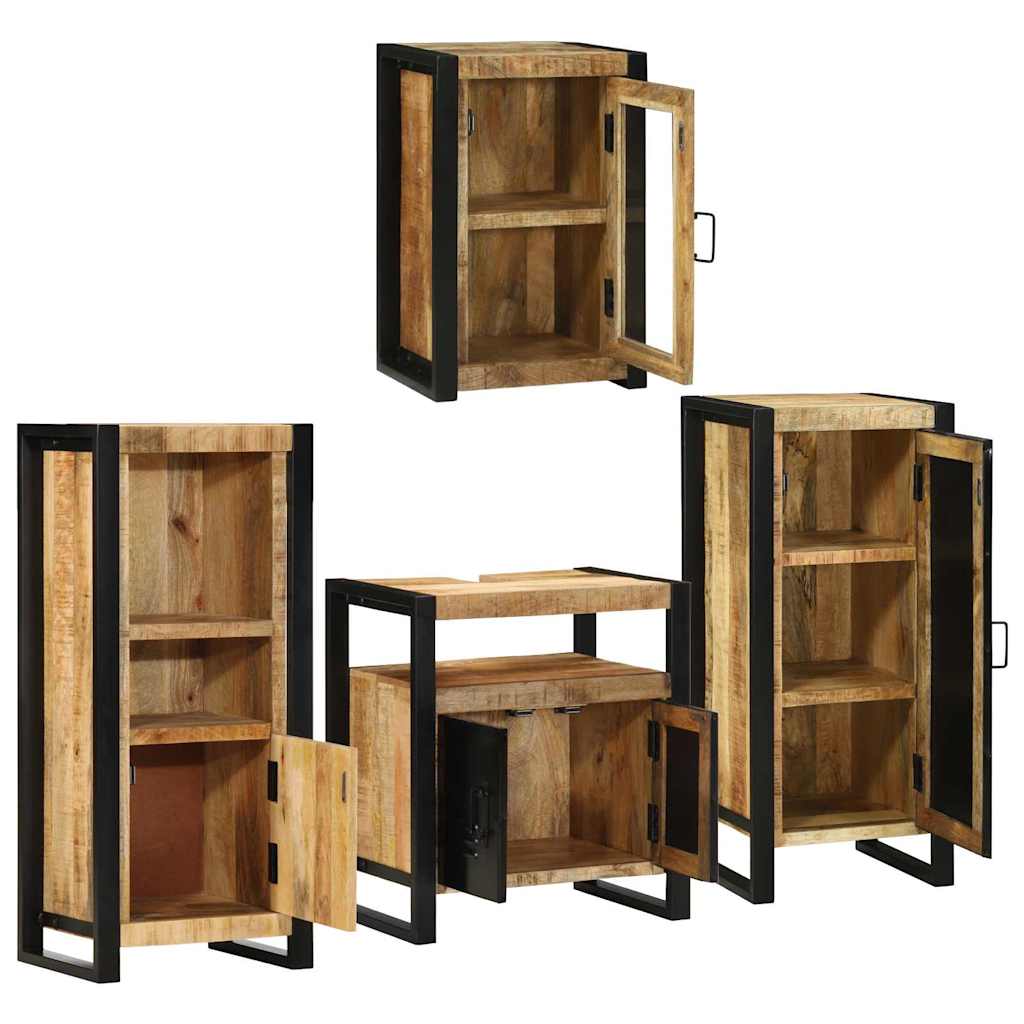 Badkamermeubelset met plank 4 pcs Bruin Massief Mango Hout image 4