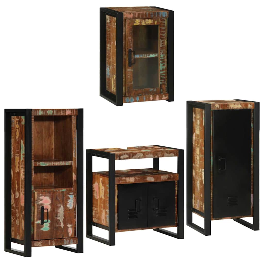 vidaXL Set de mobilier pentru baie cu ușă 4 pcs Lemn recuperat solid