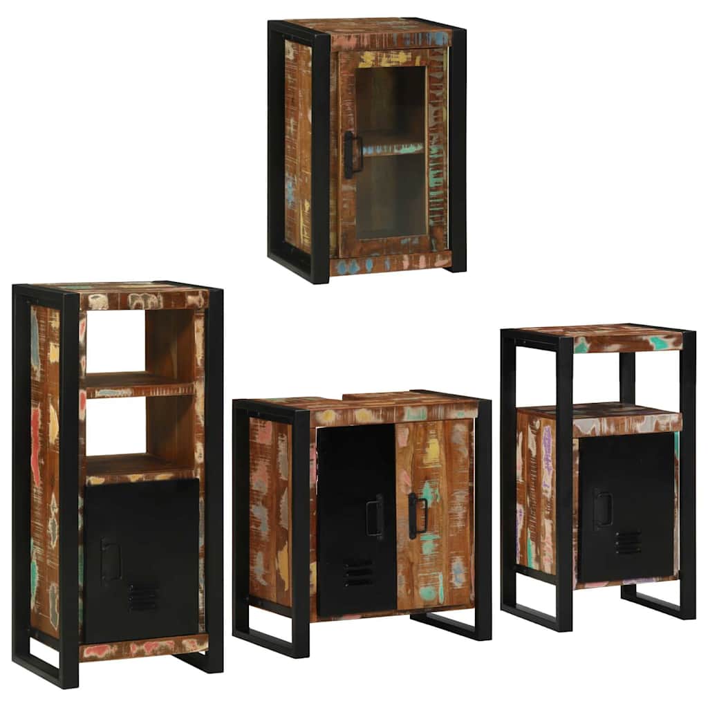 vidaXL Set de mobilier pentru baie cu ușă 4 pcs Lemn recuperat solid
