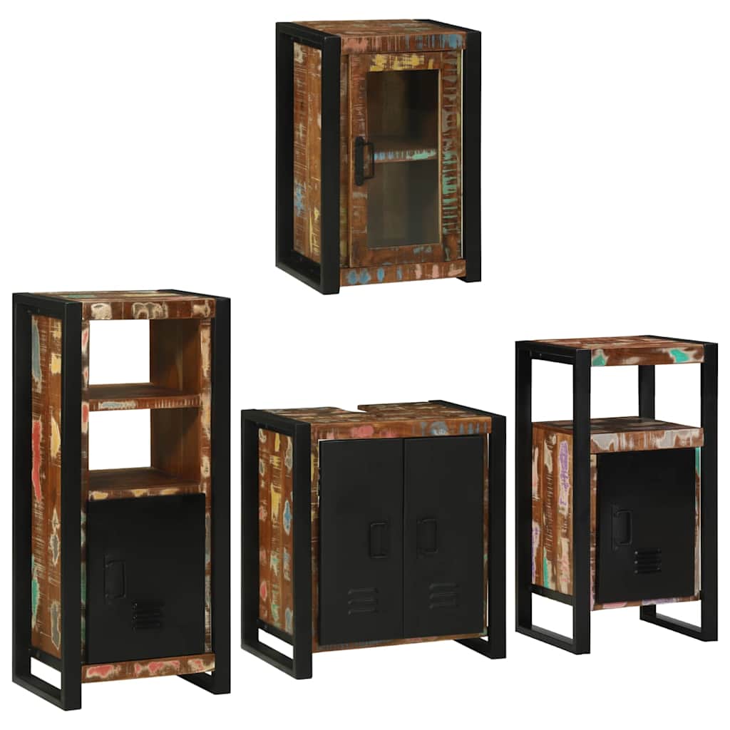 vidaXL Set de mobilier pentru baie cu ușă 4 pcs Lemn recuperat solid
