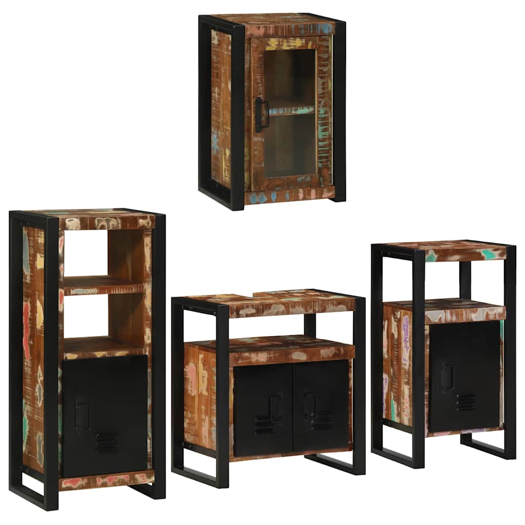 vidaXL Set de mobilier pentru baie cu ușă 4 pcs Lemn recuperat solid