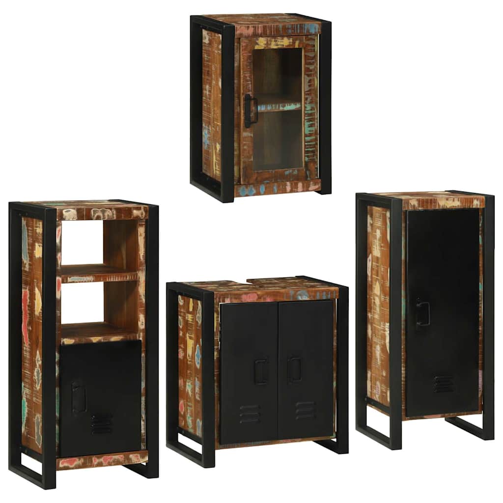 vidaXL Set de mobilier pentru baie cu ușă 4 pcs Lemn recuperat solid
