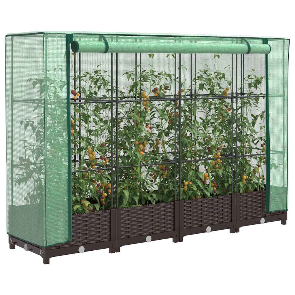 vidaXL Strat înălțat cu husă de seră, aspect ratan, 160x40x123 cm