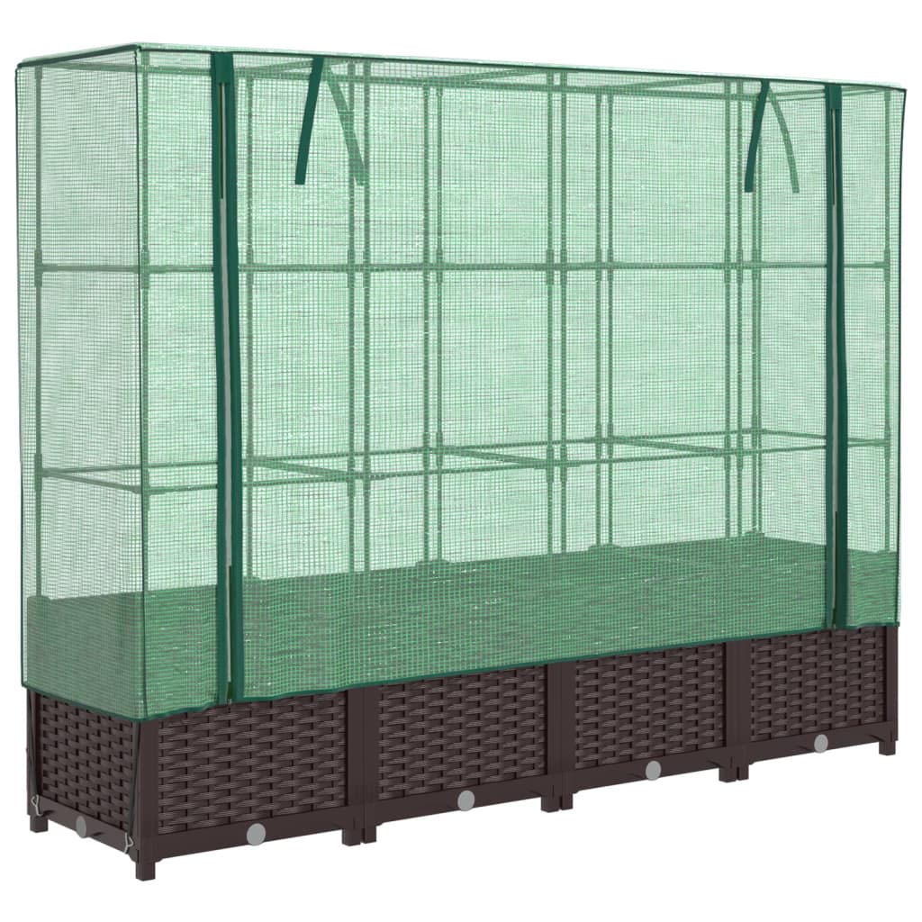 vidaXL Vyvýšený záhon se skleníkem ratanový vzhled 160 x 40 x 138 cm