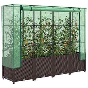 Visoka greda s prevleko za rastlinjak videz ratana 160x40x138cm