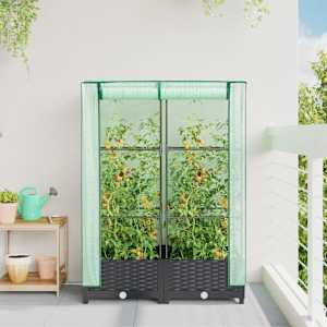 Vyvýšený záhon se skleníkem ratanový vzhled 80 x 40 x 123 cm - obrázek 3