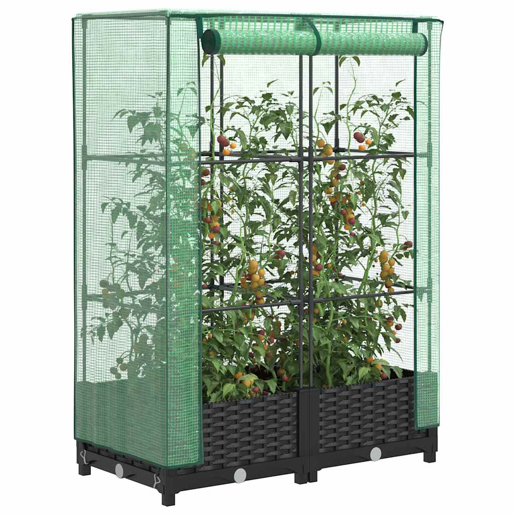 vidaXL Strat înălțat cu husă de seră, aspect ratan, 80x40x123 cm