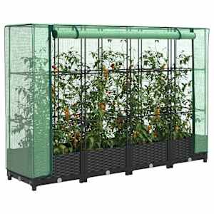 Dvignjena greda s pokrovom za rastlinjak videz ratana 160x40x123 cm