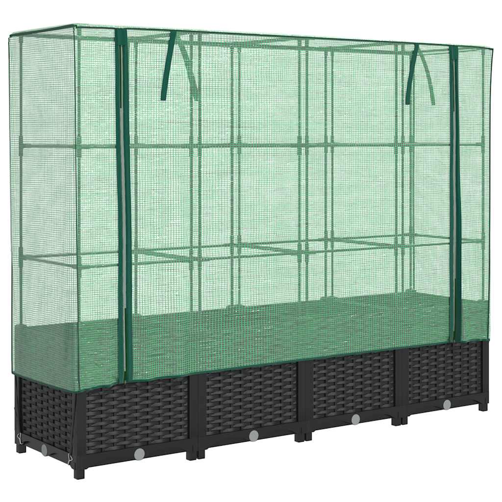 vidaXL Vyvýšený záhon s krytom na skleník, ratanový vzhľad 160x40x138 cm