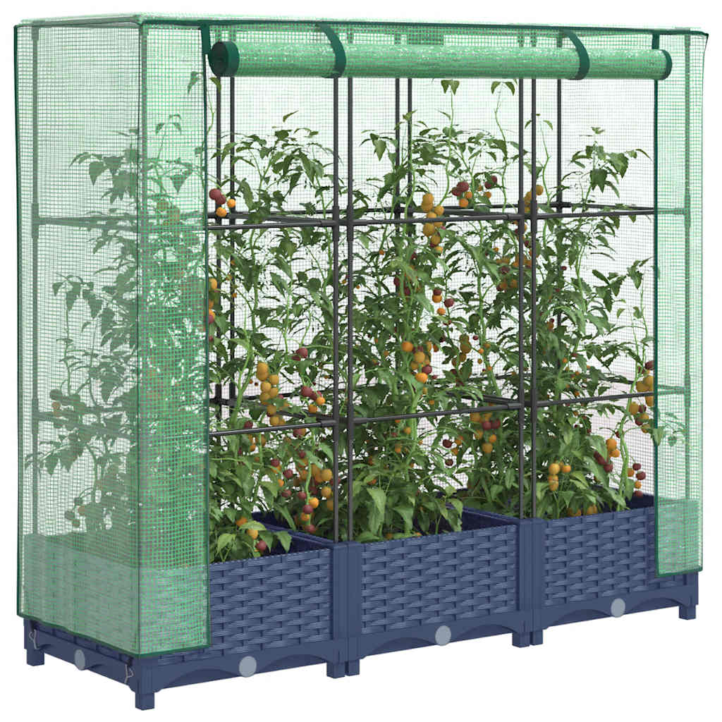 vidaXL Strat înălțat cu husă de seră, aspect ratan, 120x40x123 cm