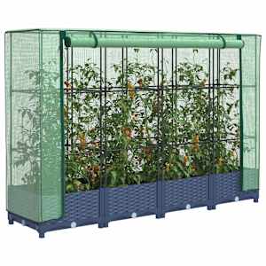 Dvignjena greda s pokrovom za rastlinjak videz ratana 160x40x123 cm