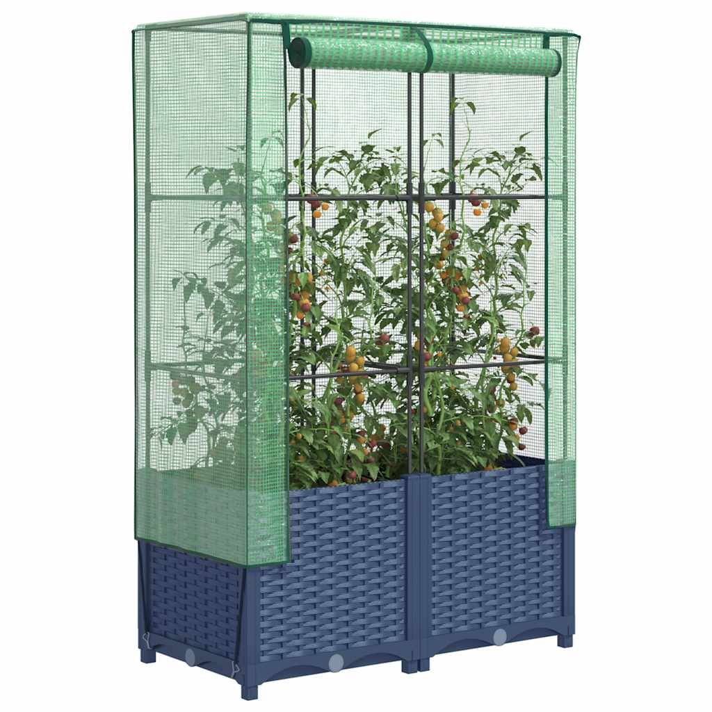 vidaXL Strat înălțat cu husă de seră, aspect ratan, 80x40x138 cm