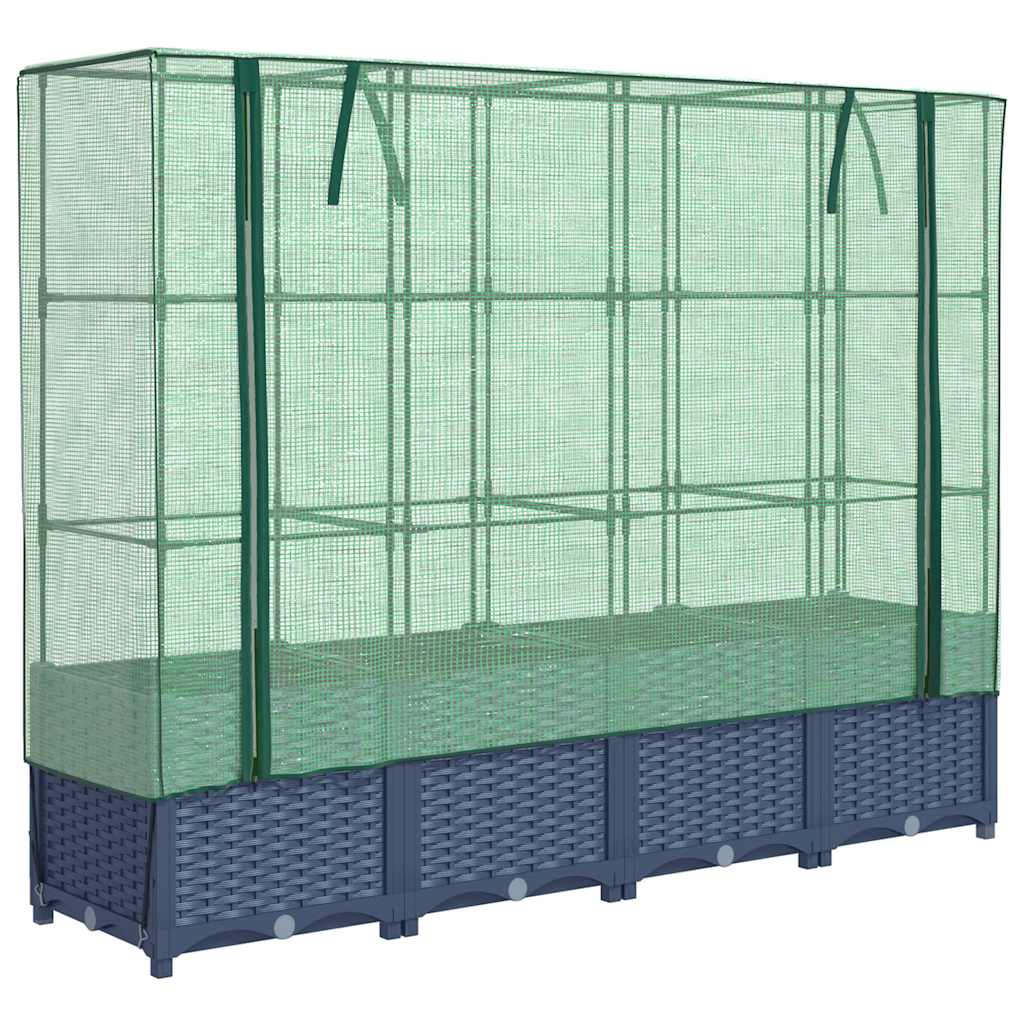 vidaXL Vyvýšený záhon s krytom na skleník, ratanový vzhľad 160x40x138 cm