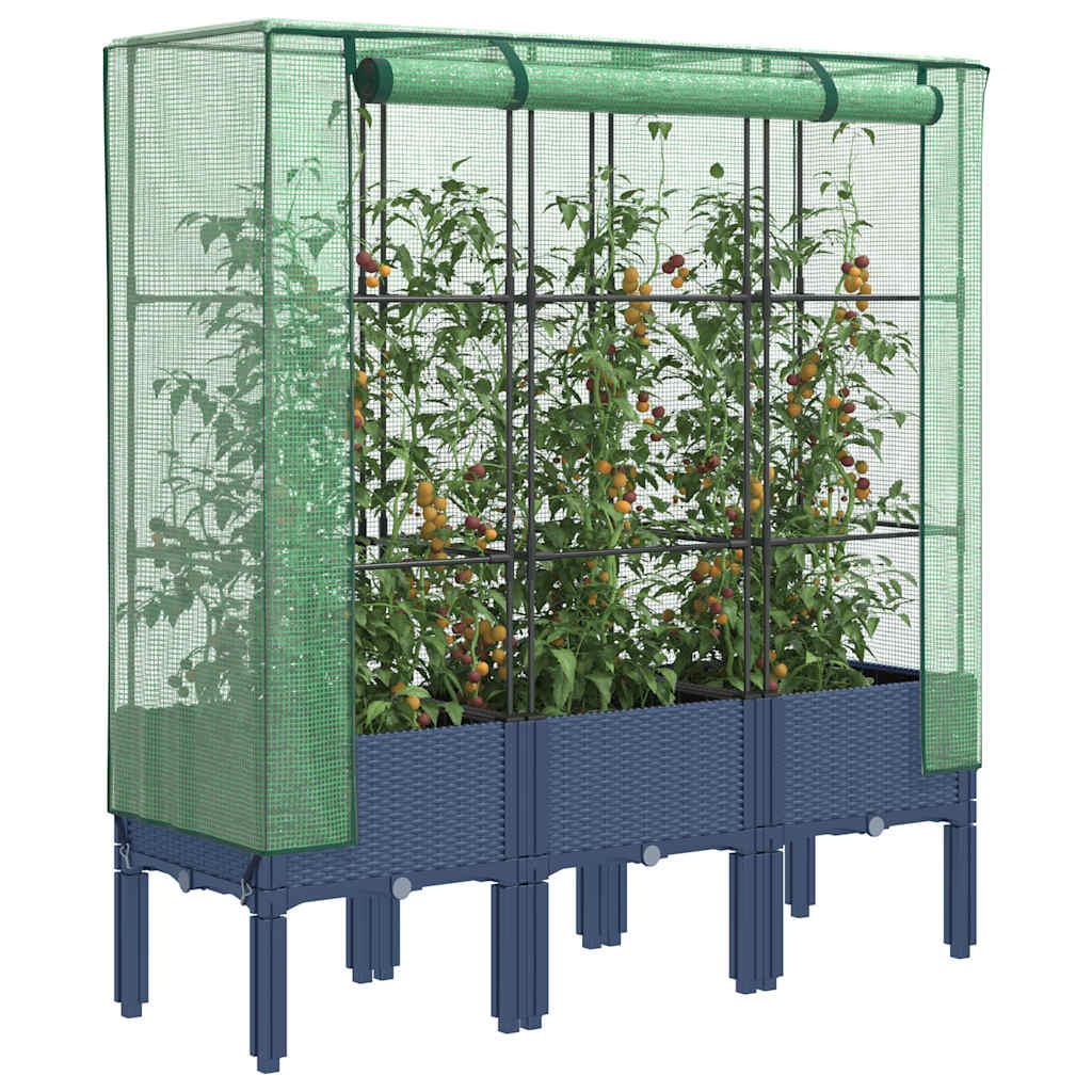 vidaXL Strat înălțat cu husă de seră, aspect ratan, 120x40x140 cm