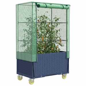 Visoka greda s prevleko in kolesi videz ratana 80x50x182 cm