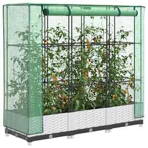 Visoka greda s prevleko za rastlinjak videz ratana 120x40x123cm