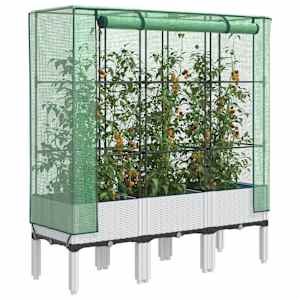 Visoka greda s prevleko za rastlinjak videz ratana 120x40x140cm