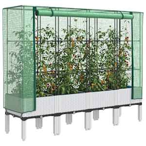 Visoka greda s prevleko za rastlinjak videz ratana 160x40x140cm