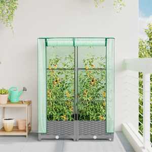 Vyvýšený záhon se skleníkem ratanový vzhled 80 x 40 x 123 cm - obrázek 3