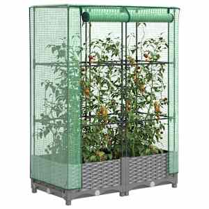 Visoka greda s prevleko za rastlinjak videz ratana 80x40x123 cm