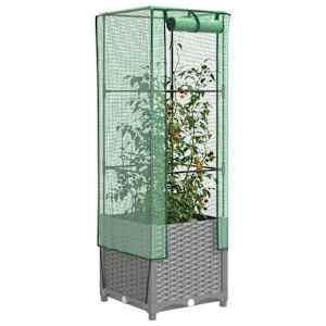 Visoka greda s prevleko za rastlinjak videz ratana 40x40x139 cm