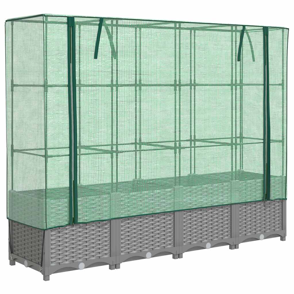 vidaXL Vyvýšený záhon se skleníkem ratanový vzhled 160 x 40 x 138 cm