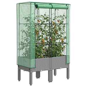 Visoka greda s prevleko za rastlinjak videz ratana 80x40x140 cm