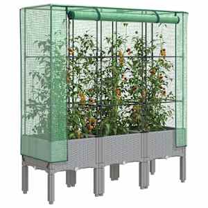 Visoka greda s prevleko za rastlinjak videz ratana 120x40x140cm