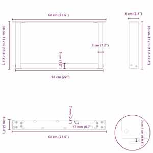 Nohy konferenčního stolku ve tvaru U 2 ks antracitové 60 x (30-31) cm ocelové - obrázek 10