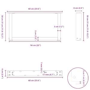 Nohy konferenčního stolku ve tvaru U, 2 ks, přírodní ocel, 60 x (30-31) cm, ocel - obrázek 10