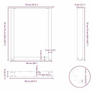 Nohy k jídelnímu stolu ve tvaru U, 2 ks, antracitové, 70 x (72-73) cm, ocel - obrázek 10