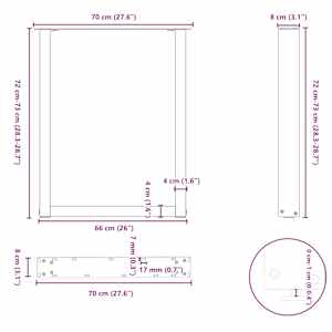 Nohy k jídelnímu stolu ve tvaru U, 2 ks, přírodní ocel, 70 x (72-73) cm, ocel - obrázek 10