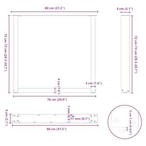 Nohy k jídelnímu stolu ve tvaru U, 2 ks, antracitové, 80 x (72-73) cm, ocel - obrázek 10